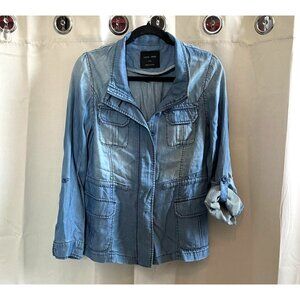 LOve Tree Womens Utility Jacket Small Blue Chambray 100% Tencel Western‎ 16660